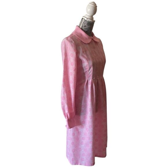 Vintage 60s Handmade Twee Coquette Print Peter Pan Collar Dress Pink - Picture 2 of 8